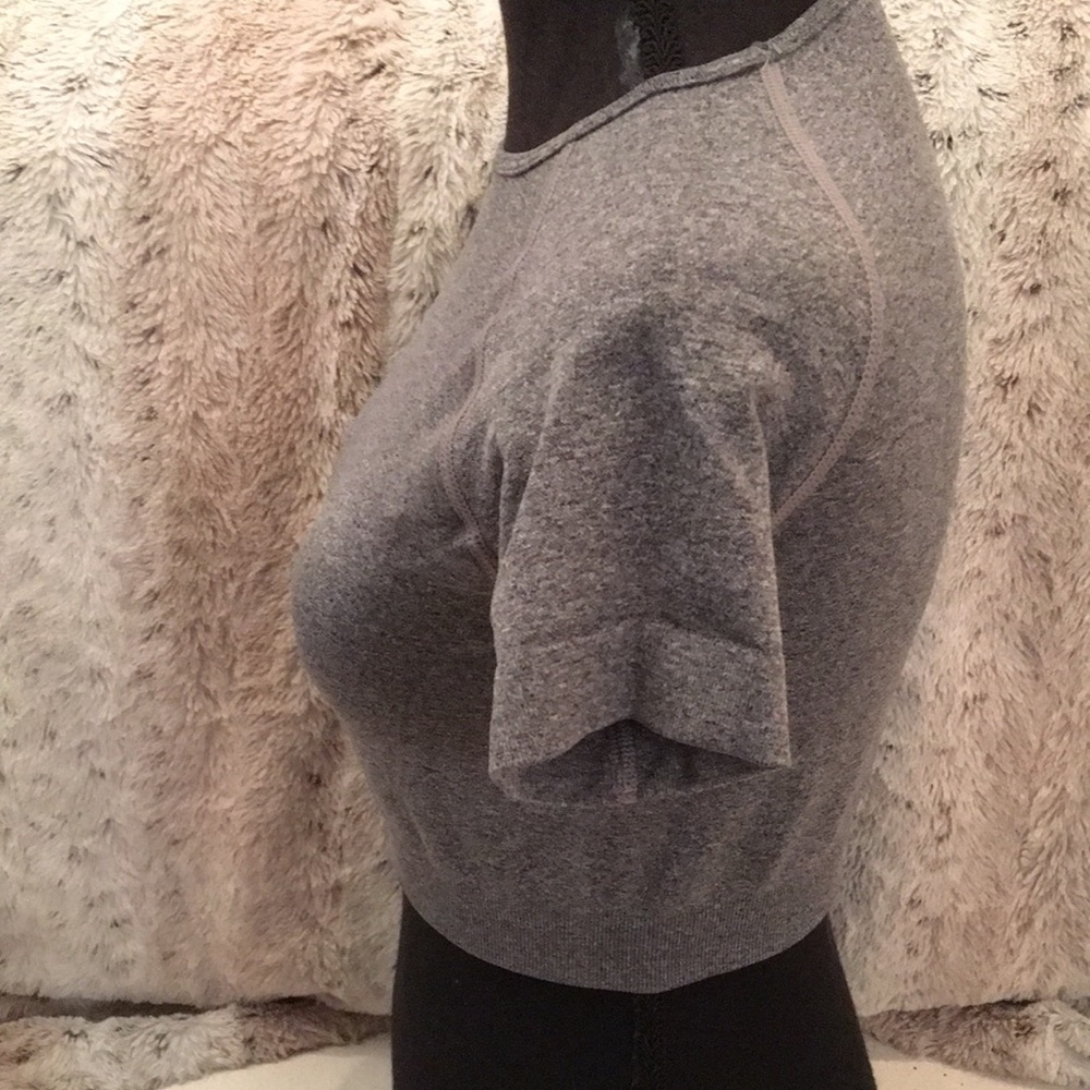 Gray Fitted Crop Top with Raglan Sleeves - Picture 10 of 11